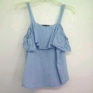 Primark Light Blue Cold Shoulder Ruffle Top